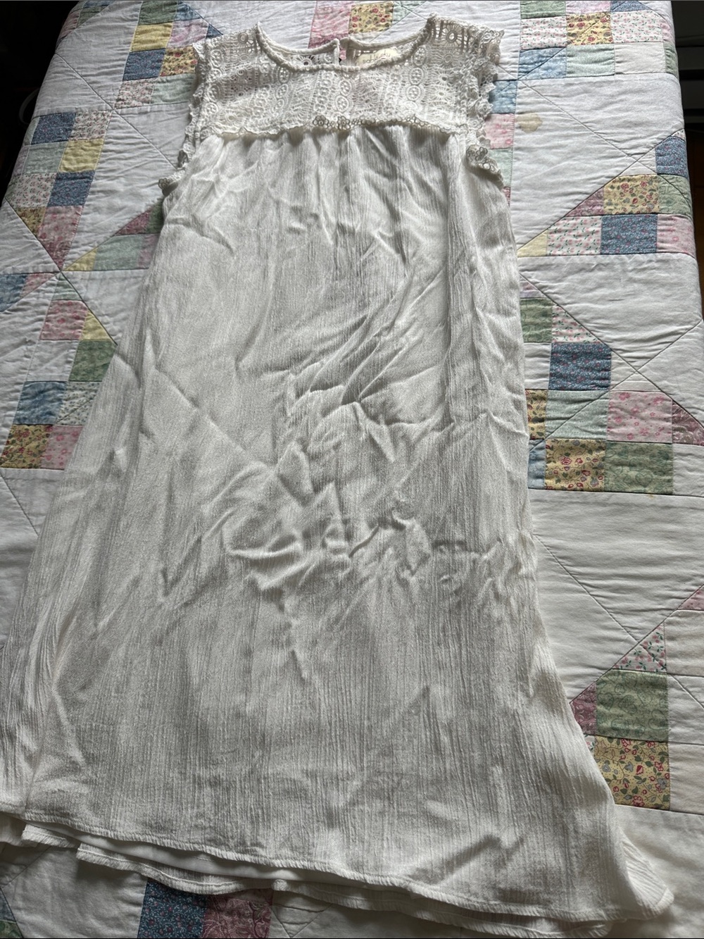 Women's White Crochet Yoke Maxi Dress - Lightweight Summer Layer